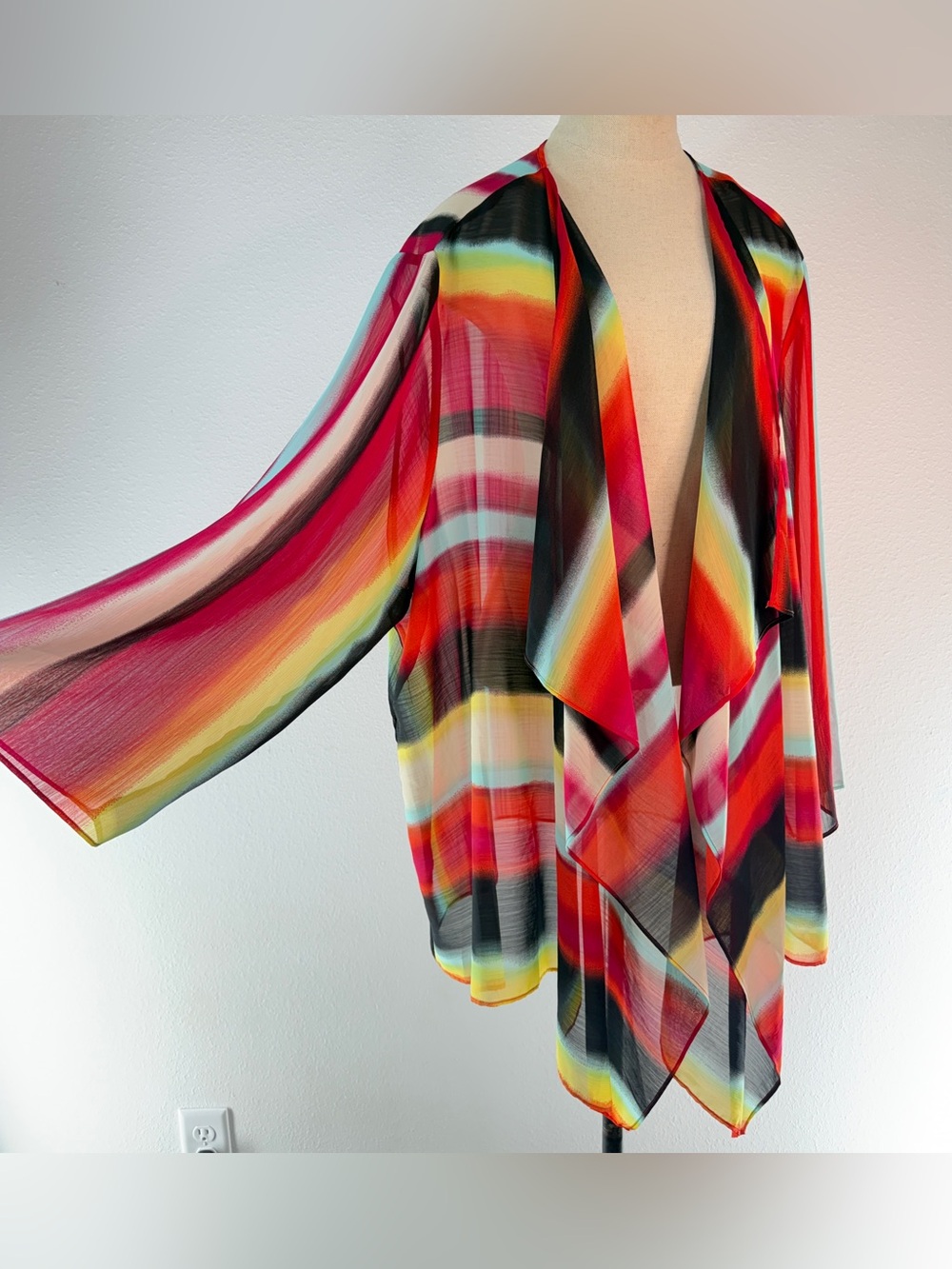 Catherines Added Dimensions Colorful Striped Cardigan Cover Up 3X Boho Indie Y2K